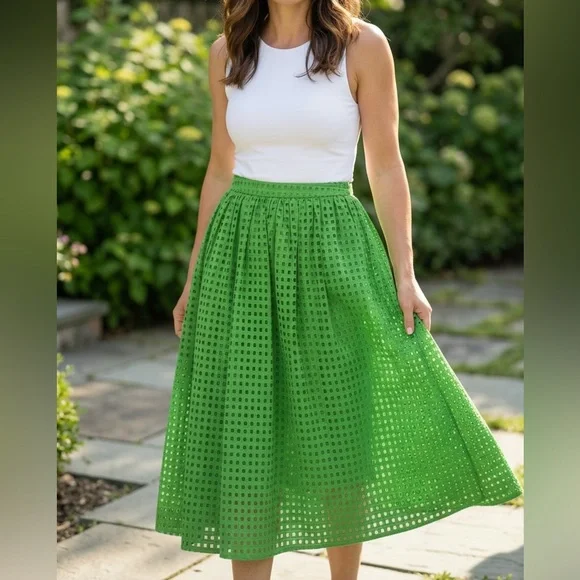 Kate Spade Vibrant Green A-Line Skirt Eyelet 💚🍃 - Picture 3 of 13